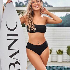 ZAFUL Women's High Cut Bandeau Bikini Set Strapless